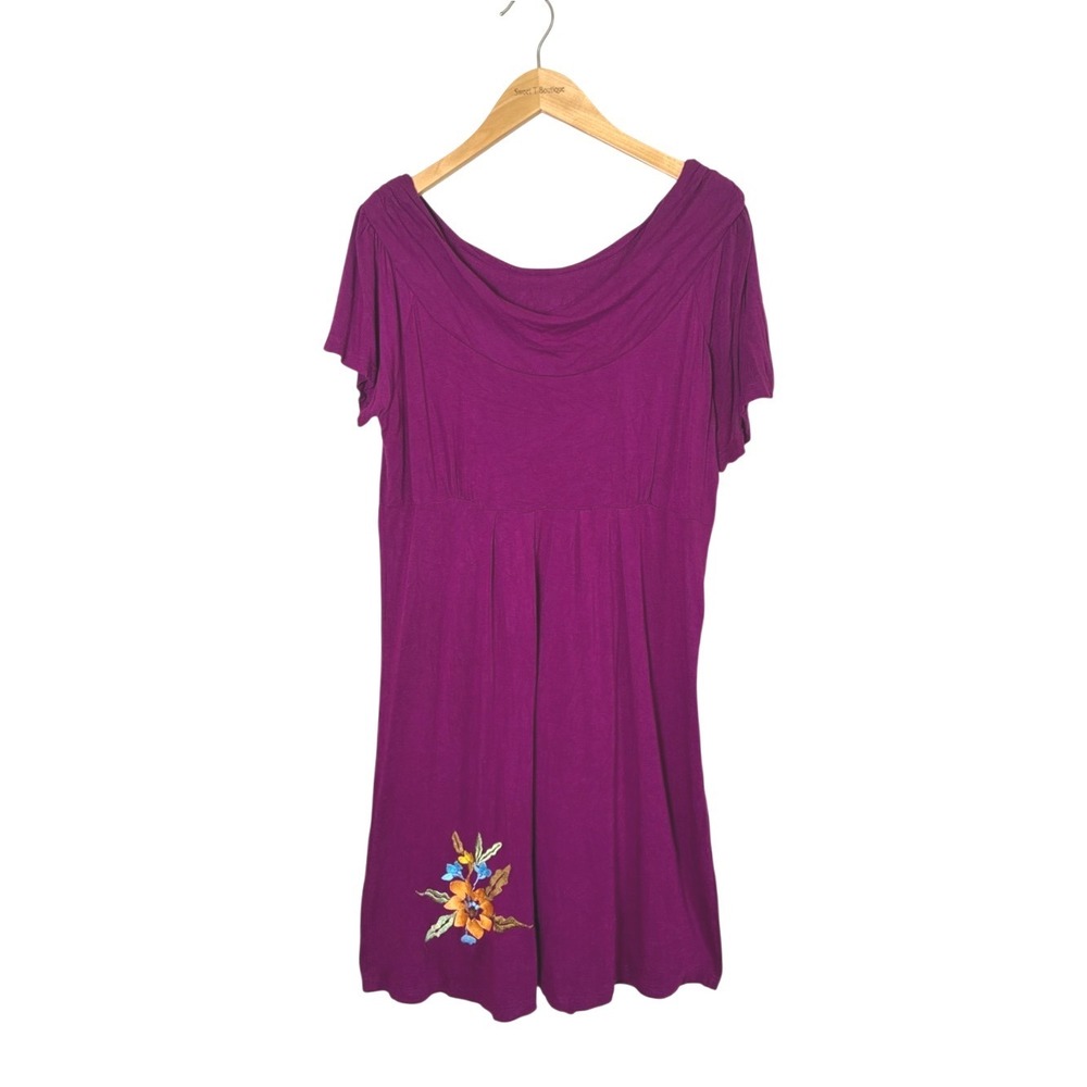 Caite Size Large Raspberry Floral Embroidered Rayon Blend Knit Dress Feminine‎